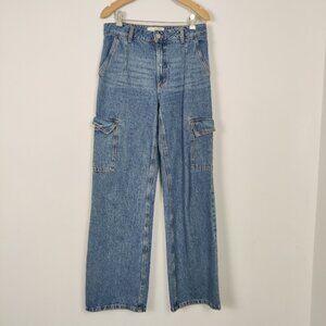 Dynamite Heidi Wide Leg Blue Cargo Jeans Women's Size 26 Denim Pants Cotton